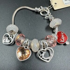 NWT Chloe & Ivy Hearts Love Enamel and Faceted Beads Slider Charm Bracelet